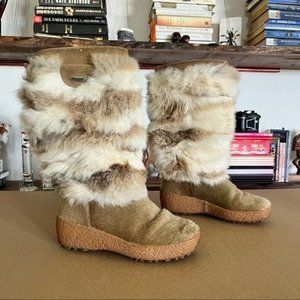 Pajar Kim Tan Boots Cow & Fox Fur Wedge Outdoor